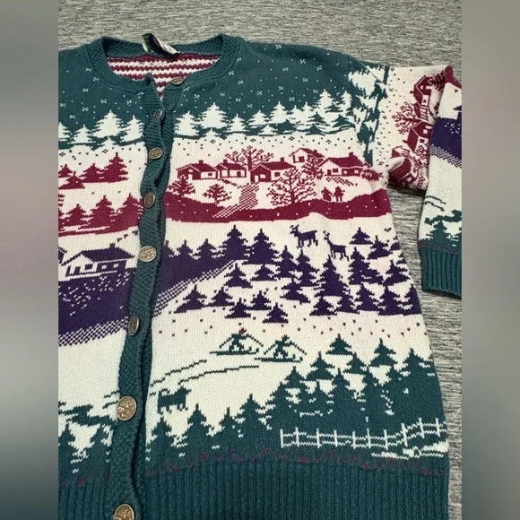 Vintage Northern Reflections Winter Scene Cardigan Ladies M/L - Picture 2 of 8